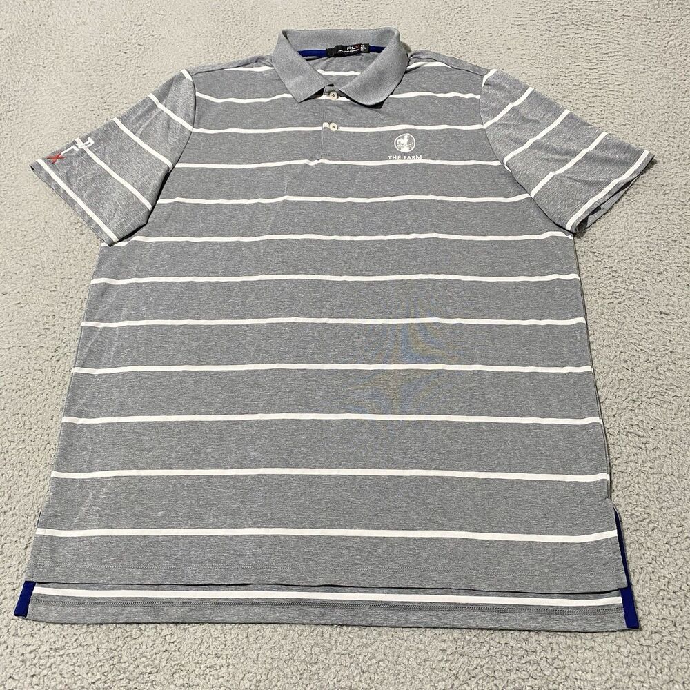 The Farm Golf Club RLX Ralph Lauren Polo Shirt Mens Large Gray White Striped